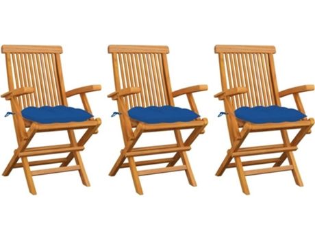 Conjunto 3 Silla de exterior VIDAXL Azul Teca (55x60x89 cm)