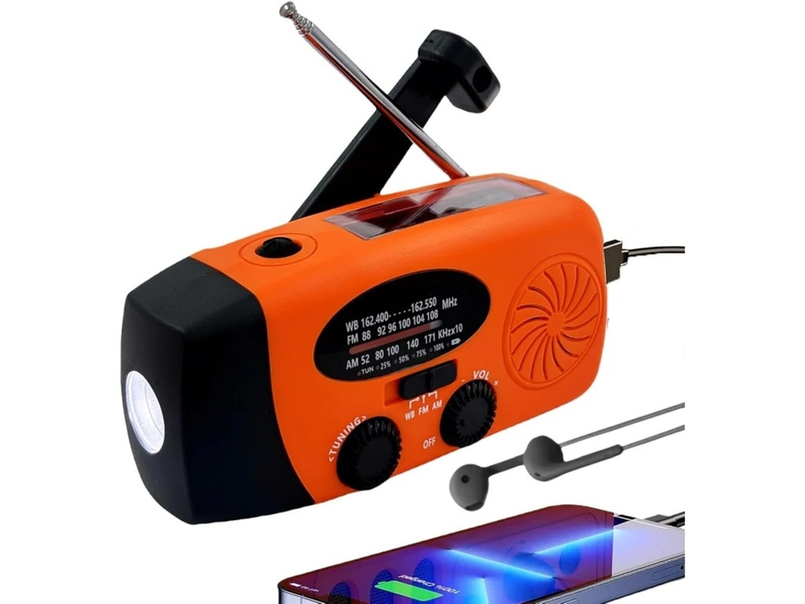 Radio solar, radio AM/FM NOAA con manivela, linterna autoalimentada con alarma SOS, batería de 2000 mAh Yizhood (naranja)