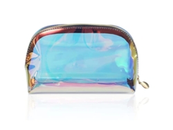 Nécessaire De Mujer Maquillaje Holográfica Iridescente Cremallera Portátil Cosméticos Aseo Piel Sintética (18x9x7.5cm)