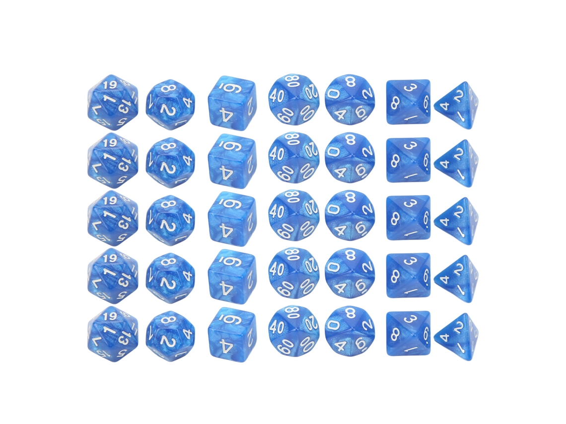 Juego De Dados De Plástico, 35 Piezas, Color Perla Estándar, Números Blancos, Dados Poliédricos Para Juegos De Mesa Educativos, Color Azul.