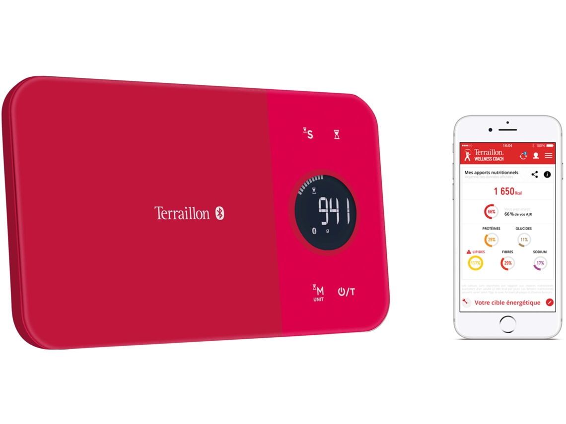 Báscula Electronica de Cocina Roja 5Kg-1G Con Bluetooth - Nutritab Cranberry TERRAILLON