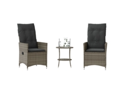 Conjunto de bistró de 3 piezas con cojines de mimbre gris, Dkd Home Decor