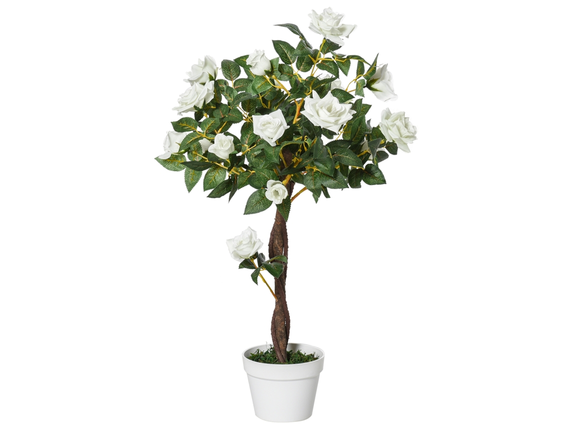 Rosal artificial grande de 90 cm, planta artificial, rosal artificial de plástico en maceta, árbol artificial de aspecto realista. Zkaka