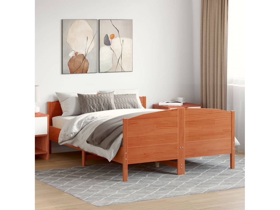 Cama Sin Colchón Madera Maciza De Pino Marrón Cera 140x200 Cm