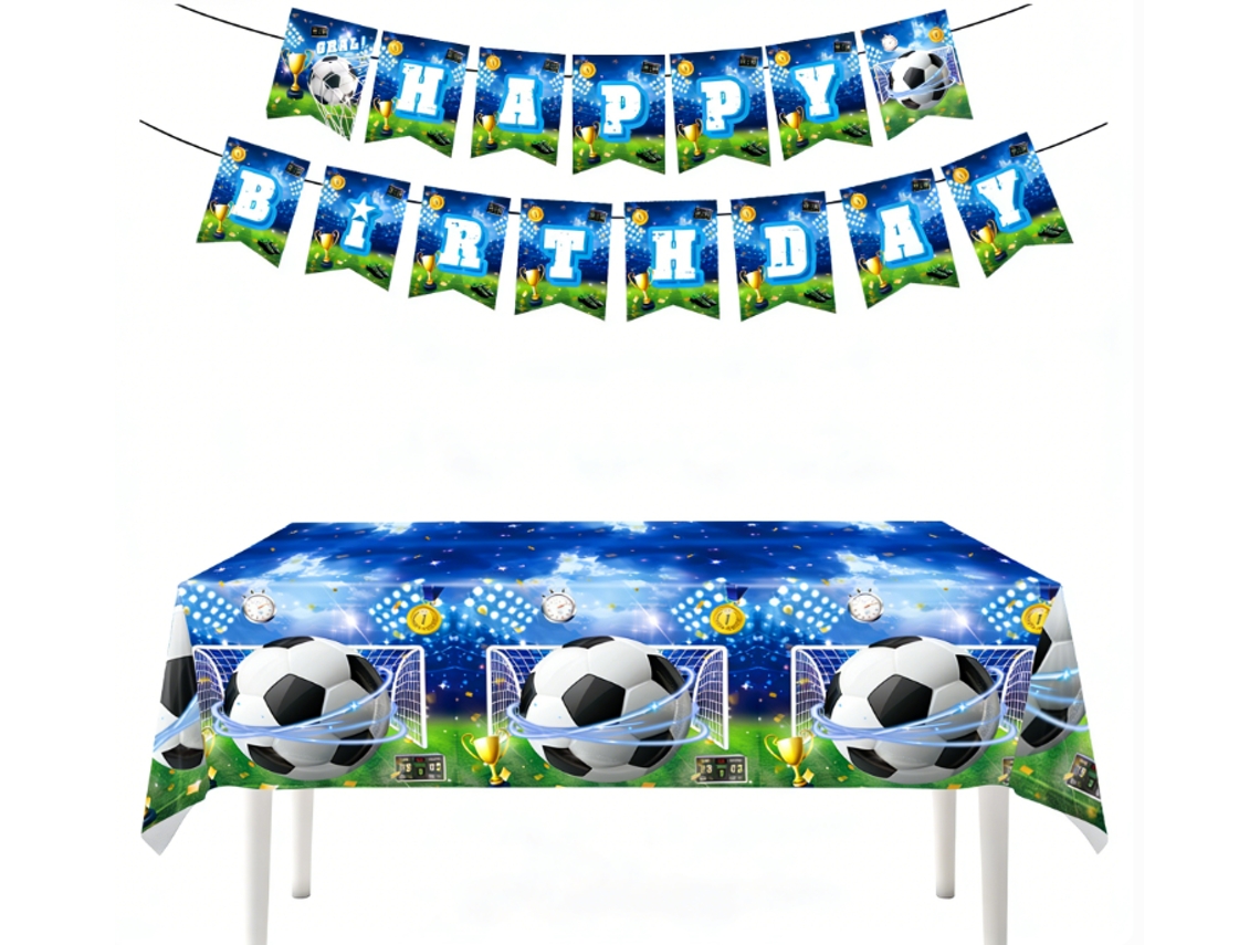 Set De Decoración Para Una Fiesta De Fútbol Del Mundial: Mantel (137 X 274 Cm) + Guirnalda (15 Piezas), Ergonómico, Para Uso Diario.