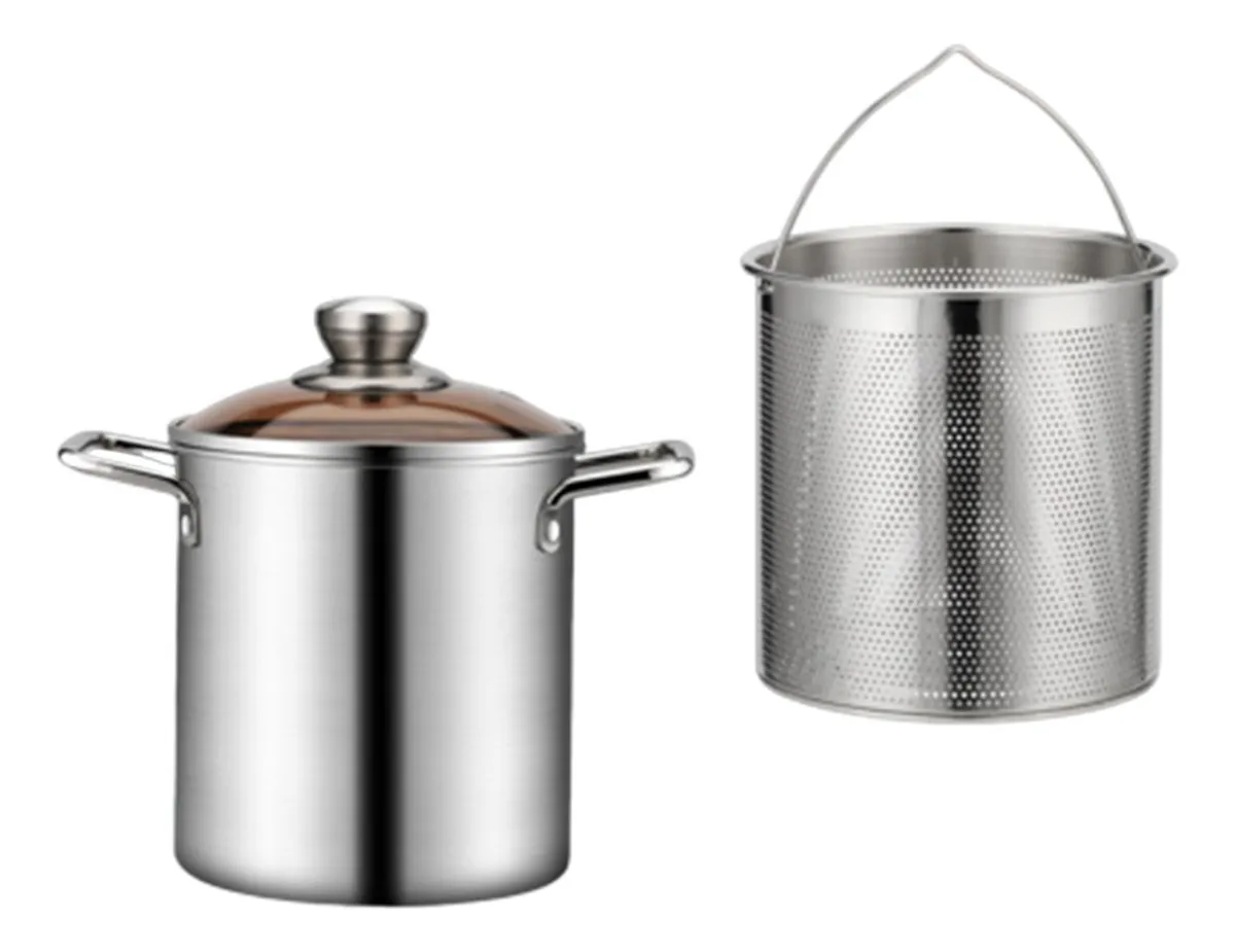 Olla de acero inoxidable con cesta, olla sin abrazaderas