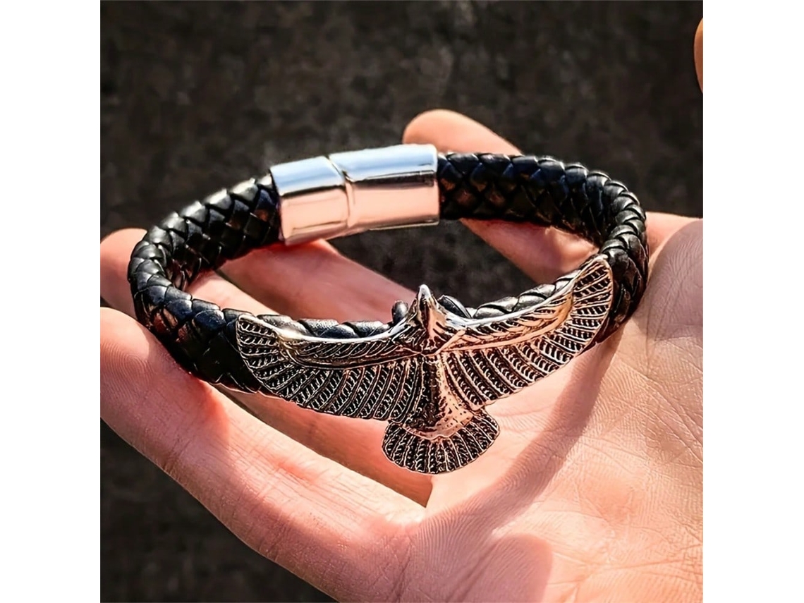 Pulsera De Moda Con Hebilla Magnética De Águila Y Cuero Trenzado Siurn