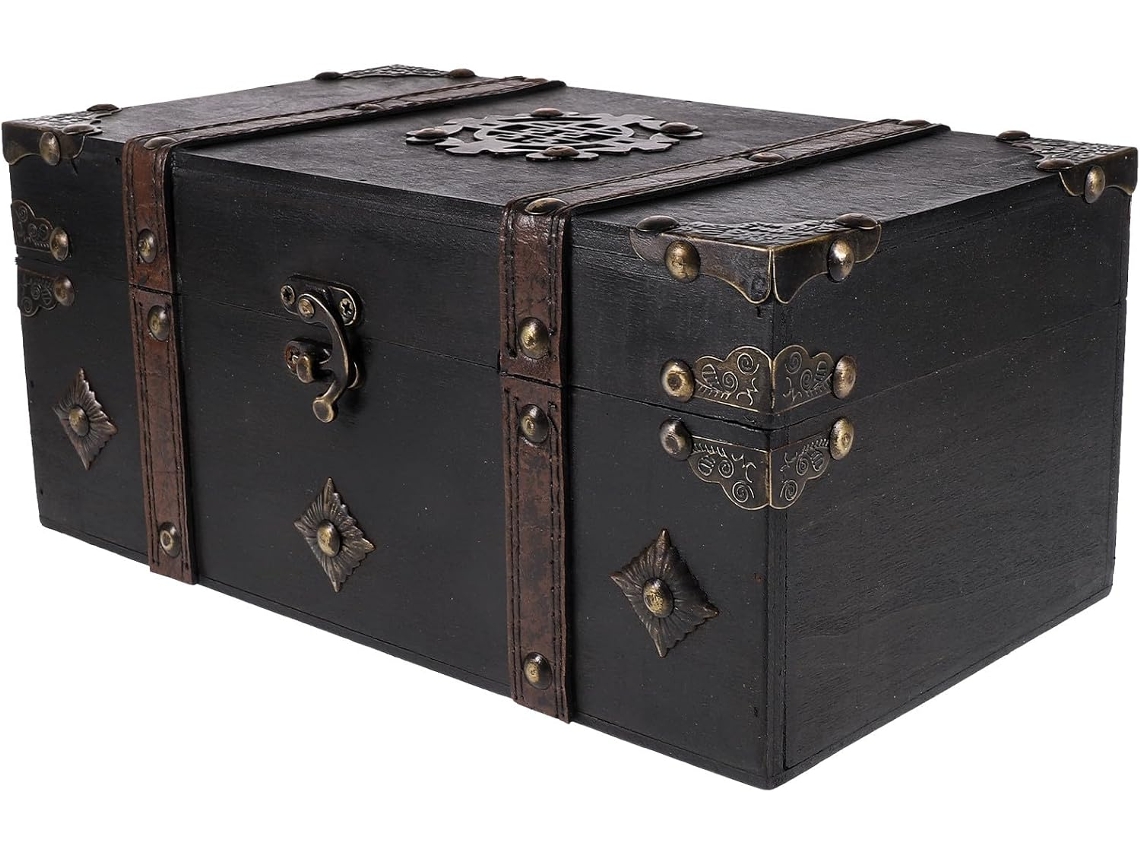 Caja De Almacenamiento De Madera Vintage Nuobesty Con Cerradura, Tamaño Compacto, Acabado Gris Antiguo.