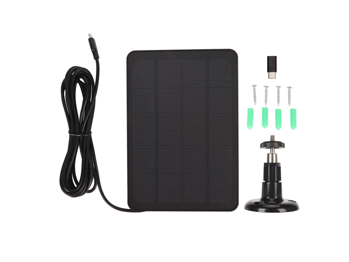 Panel Solar Para Cámara 5v 4w Silicio Monocristalino Ip65 Resistente Al Agua Usb C Negro