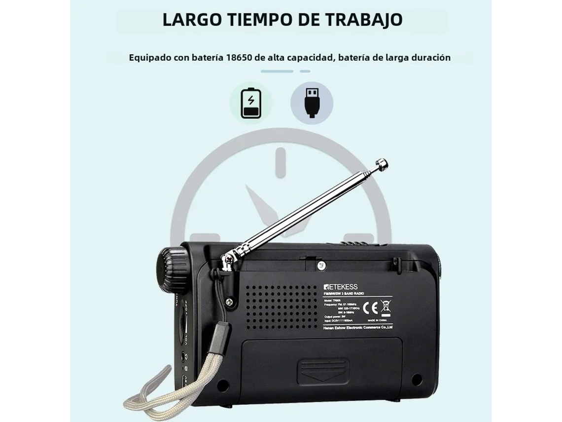 Radio Portátil Mdug Con Batería Recargable Y Altavoz, Luz De Emergencia Y Zumbador