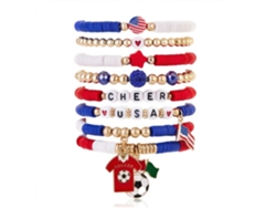 Conjunto de 7 u 8 pulseras elásticas de fútbol para mujer con dijes, accesorio para aficionados.