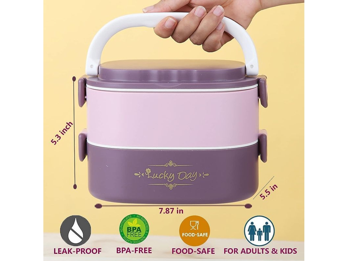 Bandeja para el almuerzo Rebe para adultos y niños, recipiente apilable, hermético, apto para microondas, libre de BPA, doble capa, morado.