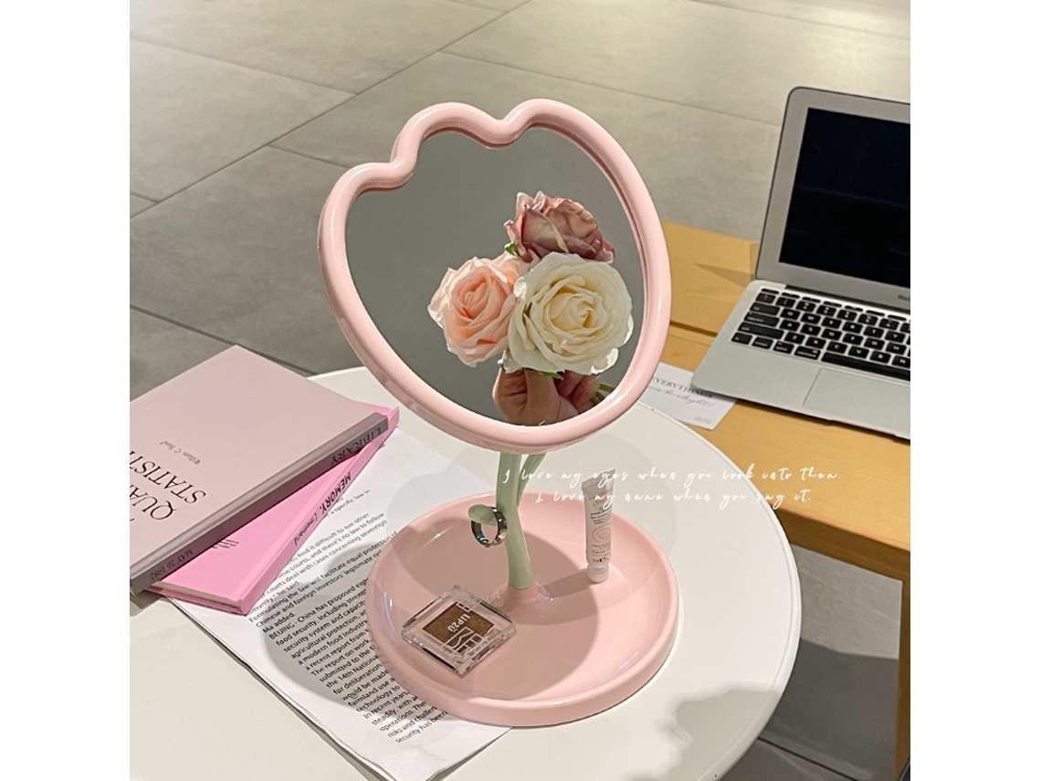 Espejo de maquillaje portátil con forma de tulipán, espejo de belleza extraíble HD multifuncional con base