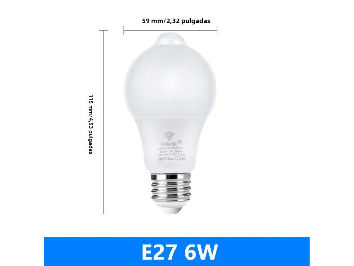 Dos bombillas LED E27 con sensor de movimiento PIR, CA 220 V MDUG (blanco cálido, 6 W)