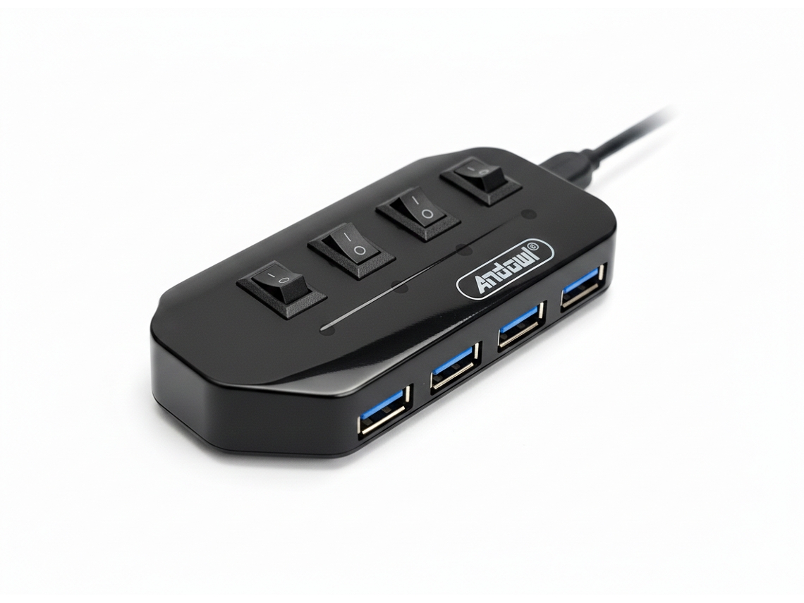 Adaptador Andowl Q-hu150k negro con 4 puertos USB 3.0