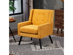 Sillón tapizado mediano - Estilo de mediados de siglo, cojín de alta densidad, patas de madera - Amarillo