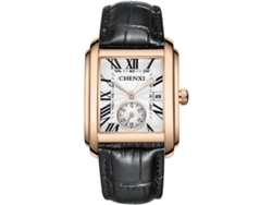 Square Date Correa De Cuero 30m Reloj De Pulso Masculino Impermeable Plata Negro Yuysan