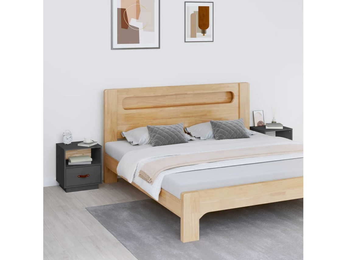 Mesitas de Noche LOVELY HOME Mesinha 2 Pcs 40X34X45 Cm Madeira Pinho Maciço Cinza