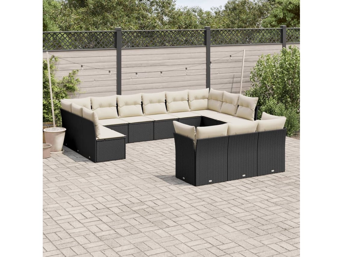 Conjunto de 13 sofás de jardín con cojines de mimbre sintético negro, Dkd Home Decor
