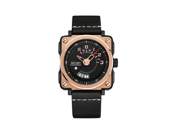 Reloj Hombre Megir Fashion Metal Resistente Al Agua Con Correa De Cuero Ajustable Oro+negro