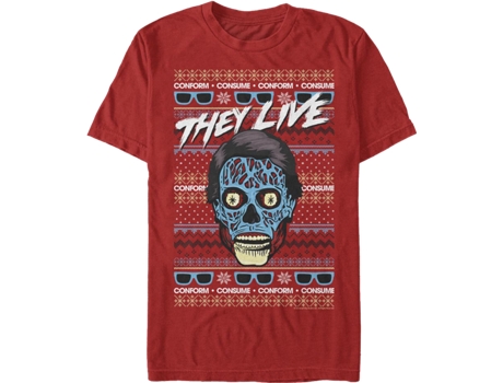 Camiseta Unisexo DEEPSTONE Faux Ugly Christmas Sweater They Live Rojo (XXXL)