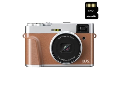 Cámara Digital Compacta TURMIN Dc202L 4K 48Mp con Enfoque Automático Zoom 16X Pantalla de 2,8 Pulgadas 32Gb Marrón