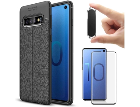Carcasa, Protector y Soporte Samsung S10 Rugged Leather Negro