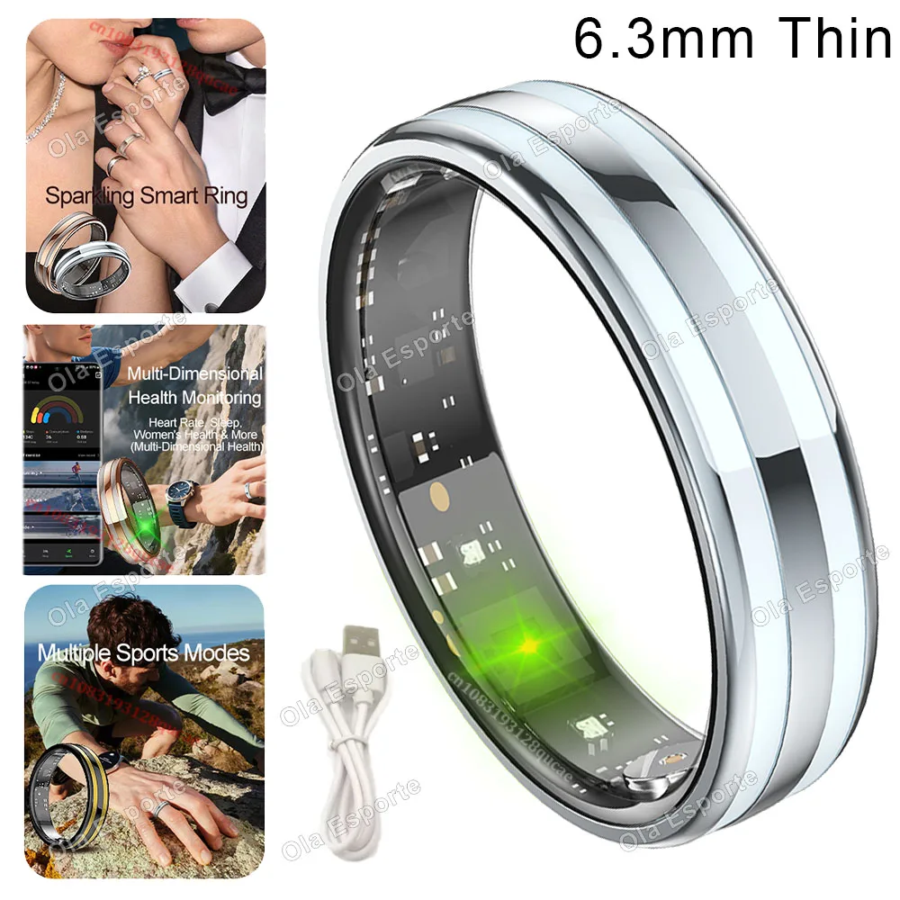 (plata, Cable De Carga, Talla 7) Anillo Inteligente Con Monitorización De La Temperatura Corporal, La Frecuencia Cardíaca Y El Sueño.