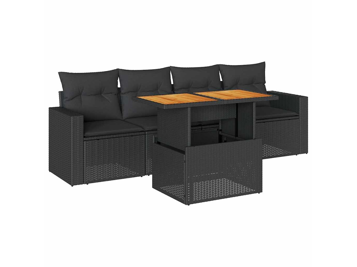 Maison Exclusive - Set De Muebles De Jardín 5 Pzas Y Cojines Ratán Sintético Negro