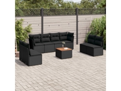 Conjunto de sofá de jardín de 9 piezas con cojines, ratán negro, Dkd Home Decor
