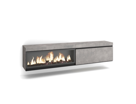 Mueble TV, Televisión, 210, Para TV hasta 80, Chimenea eléctrica XXL, Colgado, Suspendido, Cemento SKRAUT HOME