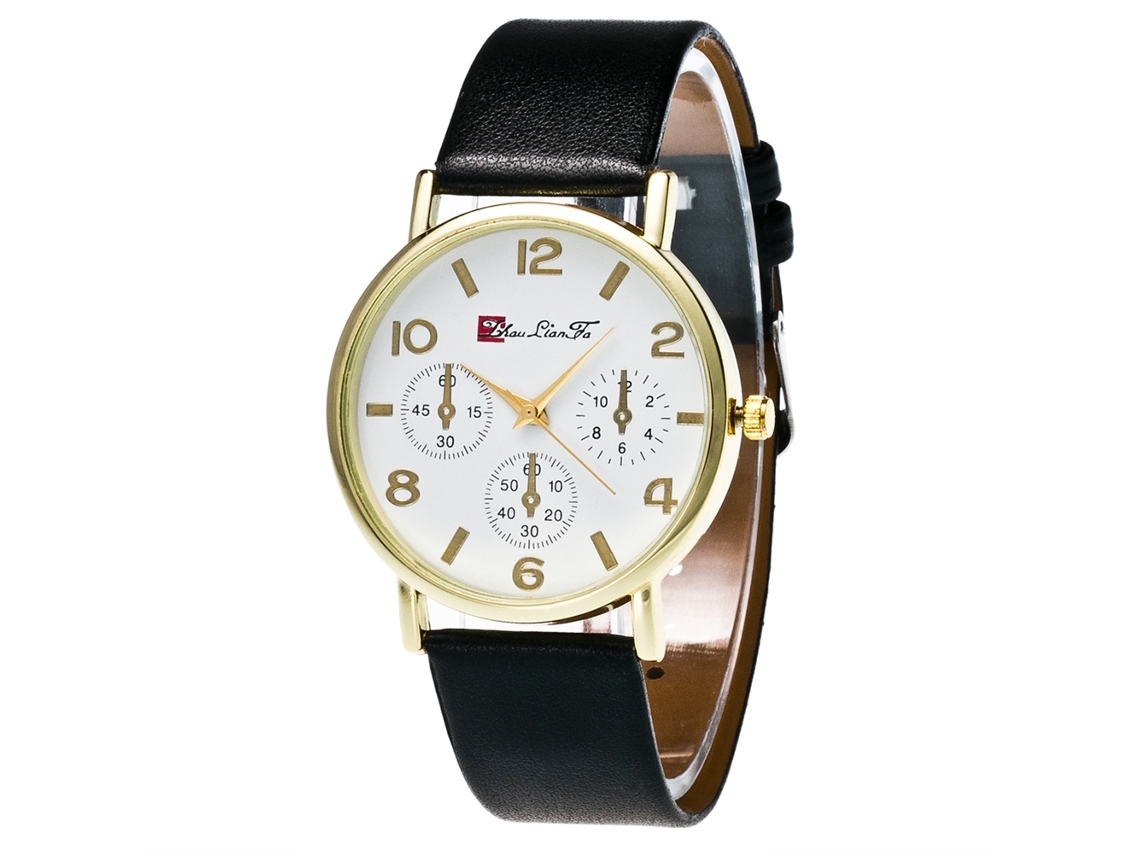 Reloj De Pulsera De Cuarzo Para Mujer Con Correa De Piel Sintética, Estilo Sencillo Y Esfera Redonda Negra.