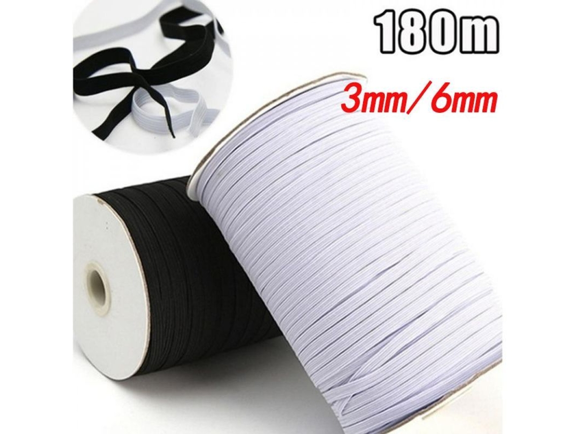 Cuerda Elástica Plana Diy 3-12mm 90/180m Para Mascarillas, Costura Y Manualidades Tmu 6mmx180m Negro
