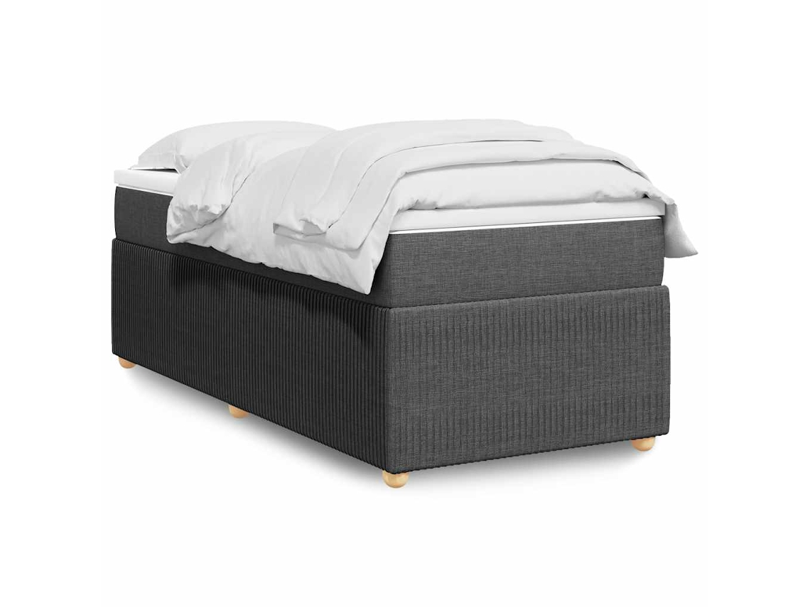 Cama Box Spring Con Colchón Tela Gris Oscuro 80x200 Cm