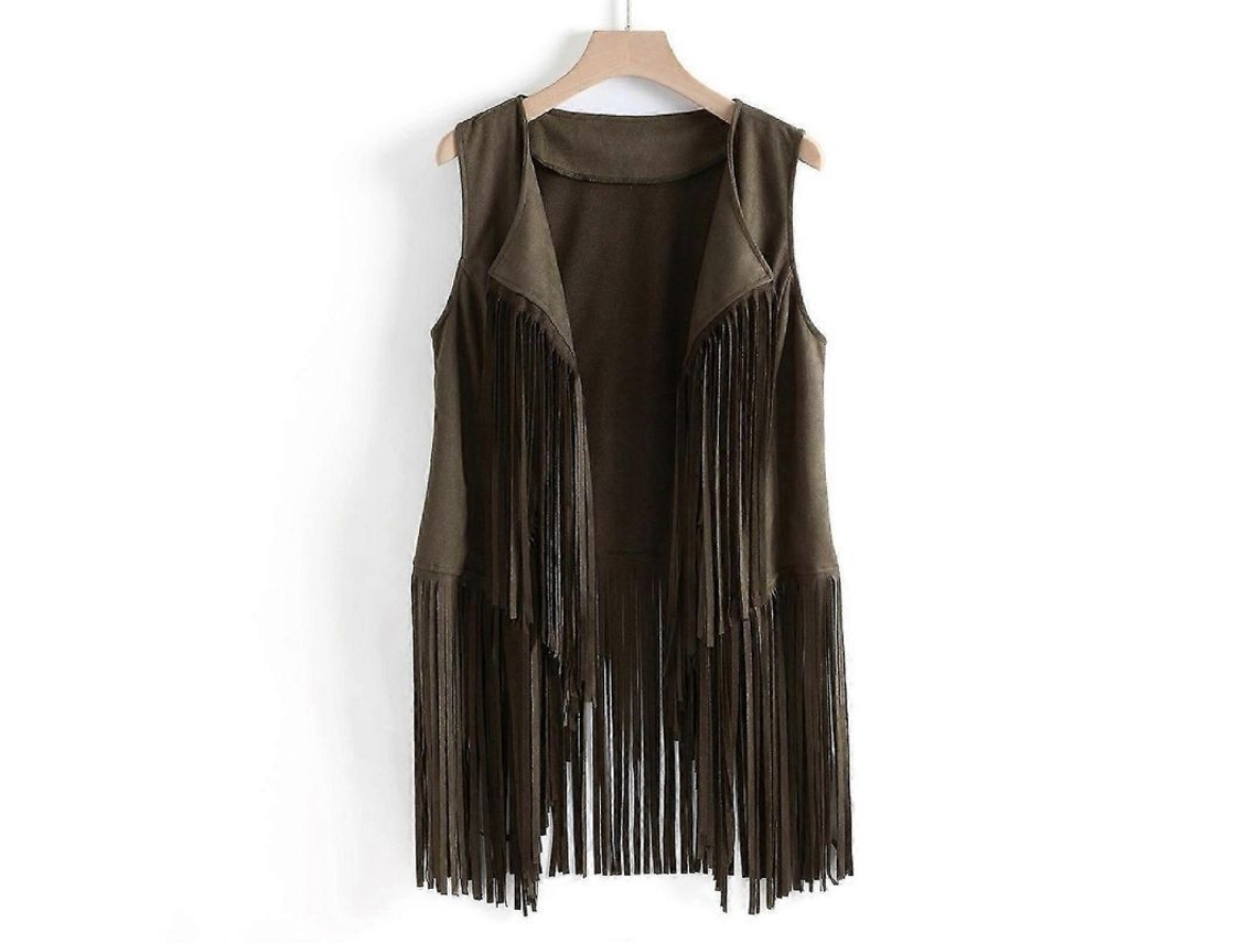 2026-chaleco Sin Mangas De Gamuza Para Mujer Con Flecos Étnicos, Invierno, Casual, Poliéster, Talla L