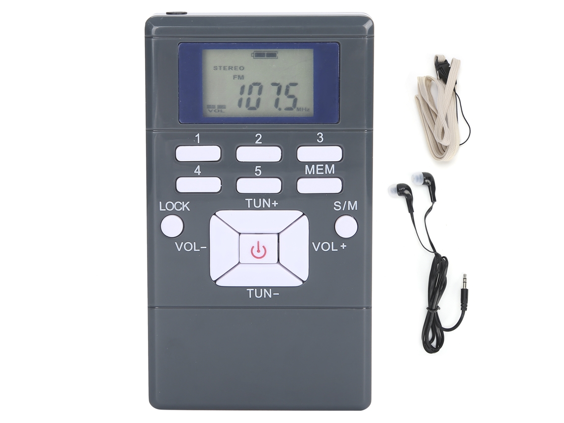 Rádio Portátil Qqt102 Fm Estéreo Com Display Lcd E Fone De Ouvido Cinza Escuro