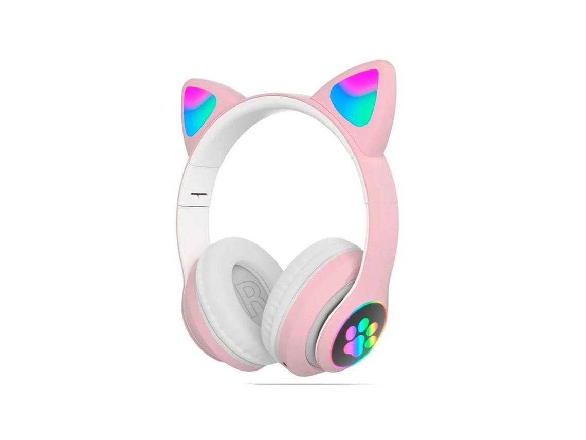 (rosa) Fones De Ouvido Bluetooth Dobráveis Com Orelhas De Gato E Iluminação Rgb