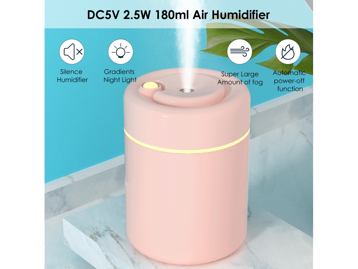 Difusor De Aromas Y Humidificador De 180 Ml Y 2,5 W Con Luz Nocturna, Conexión Usb, Apagado Automático Y Modos De Funcionamiento Para El Hogar, La Oficina O El Spa.