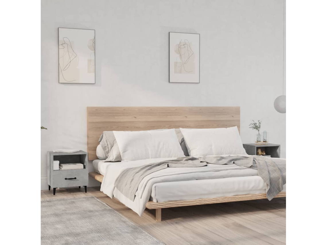 Mesitas de Noche LOVELY HOME Mesinha 2 Pcs Madeira Processada Cinzento-Cimento