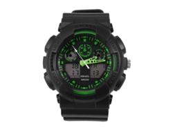 Reloj Deportivo Smael Con Doble Pantalla Analógica Y Digital Led Y Correa De Plástico Negra Y Verde.