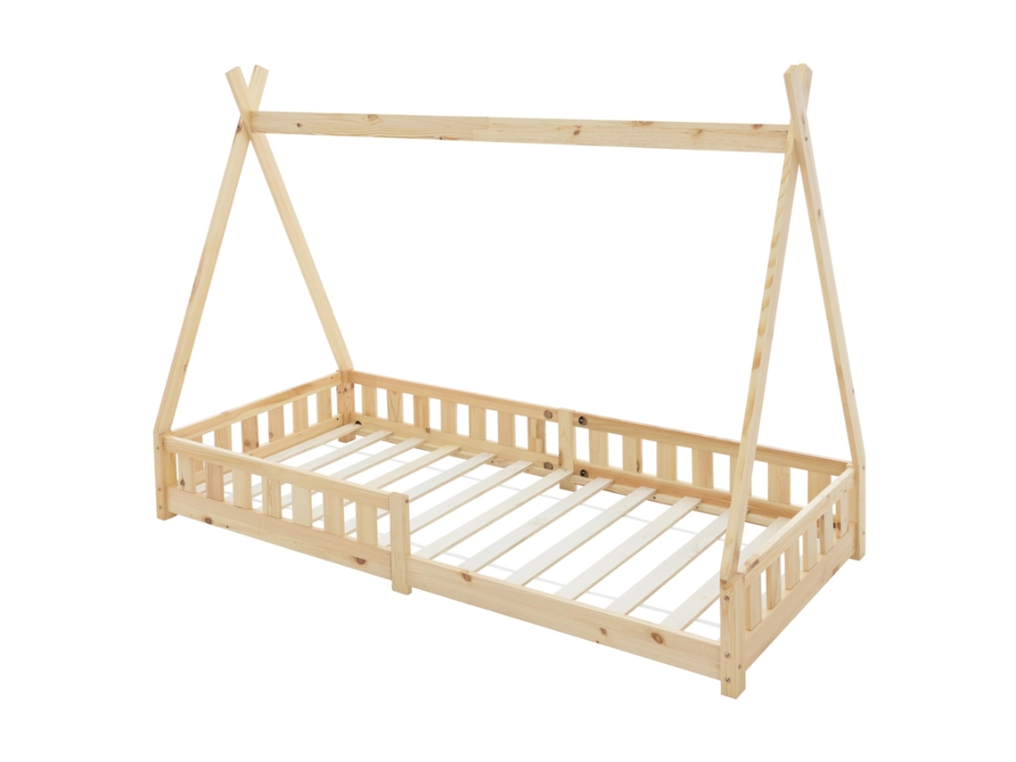 Cama infantil tipi ML-Design 200x90 cm color natural con protección anticaída y somier