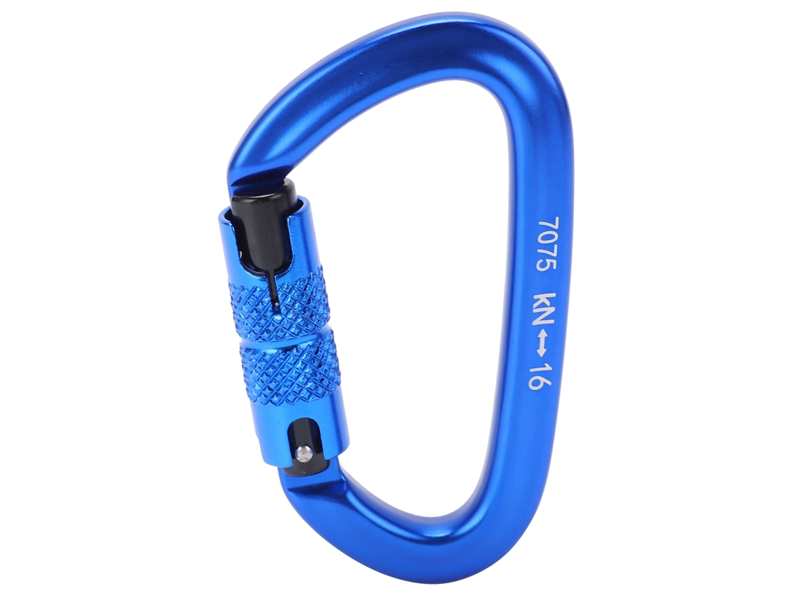 Mosquetón De Escalada Con Anilla En D De Aluminio De Bloqueo Automático Para Senderismo - Azul