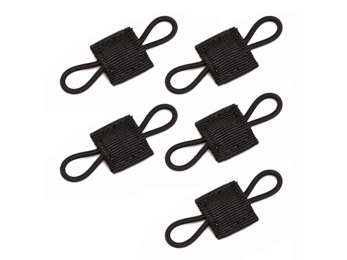 Juego de 5 clips elásticos para equipo táctico, hebillas prácticas para mochilas con sistema MOLLE, color negro.