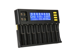 Cargador De Baterías De Litio (pantalla Lcd De 8 Ranuras Con Adaptador Para Coche)