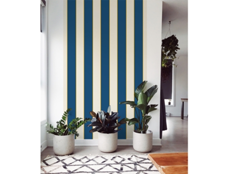 Papel de Pared Panorámico PLAGE Franja Azul Vintage Espíritu Marino Tendencia Listrada 250 cm X 150 cm