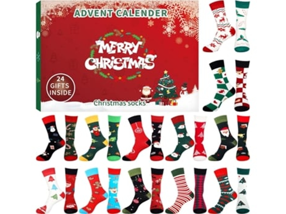 Calendario de Adviento 2025 con 24 días de calcetines y varios patrones navideños para adultos Panoona ()