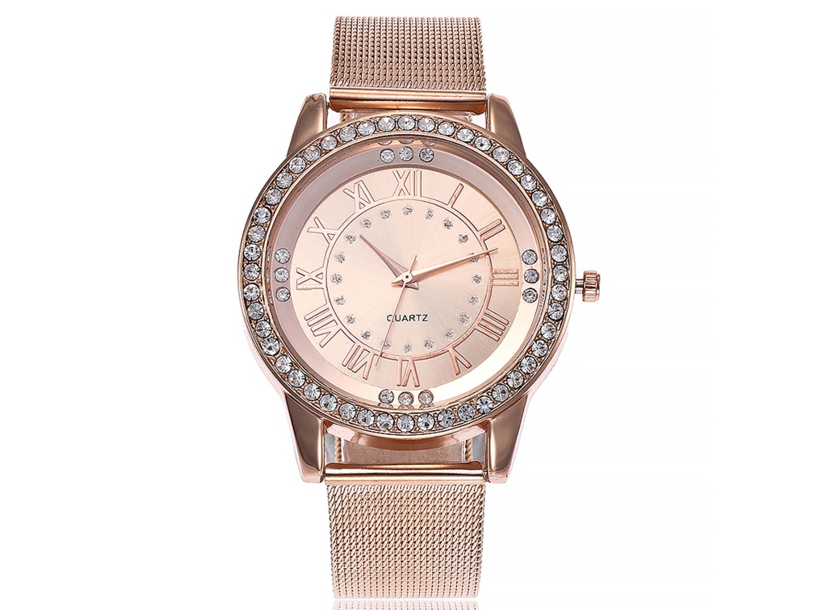Reloj De Mujer Vansvar, Brazalete De Malla De Acero, Movimiento De Cuarzo, Números Romanos, Oro Rosa.