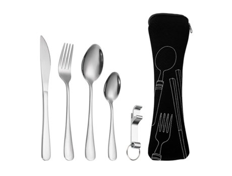 Utensilios portátiles elegantes - Cubiertos de acero inoxidable de alta calidad con caja de almacenamiento - negro