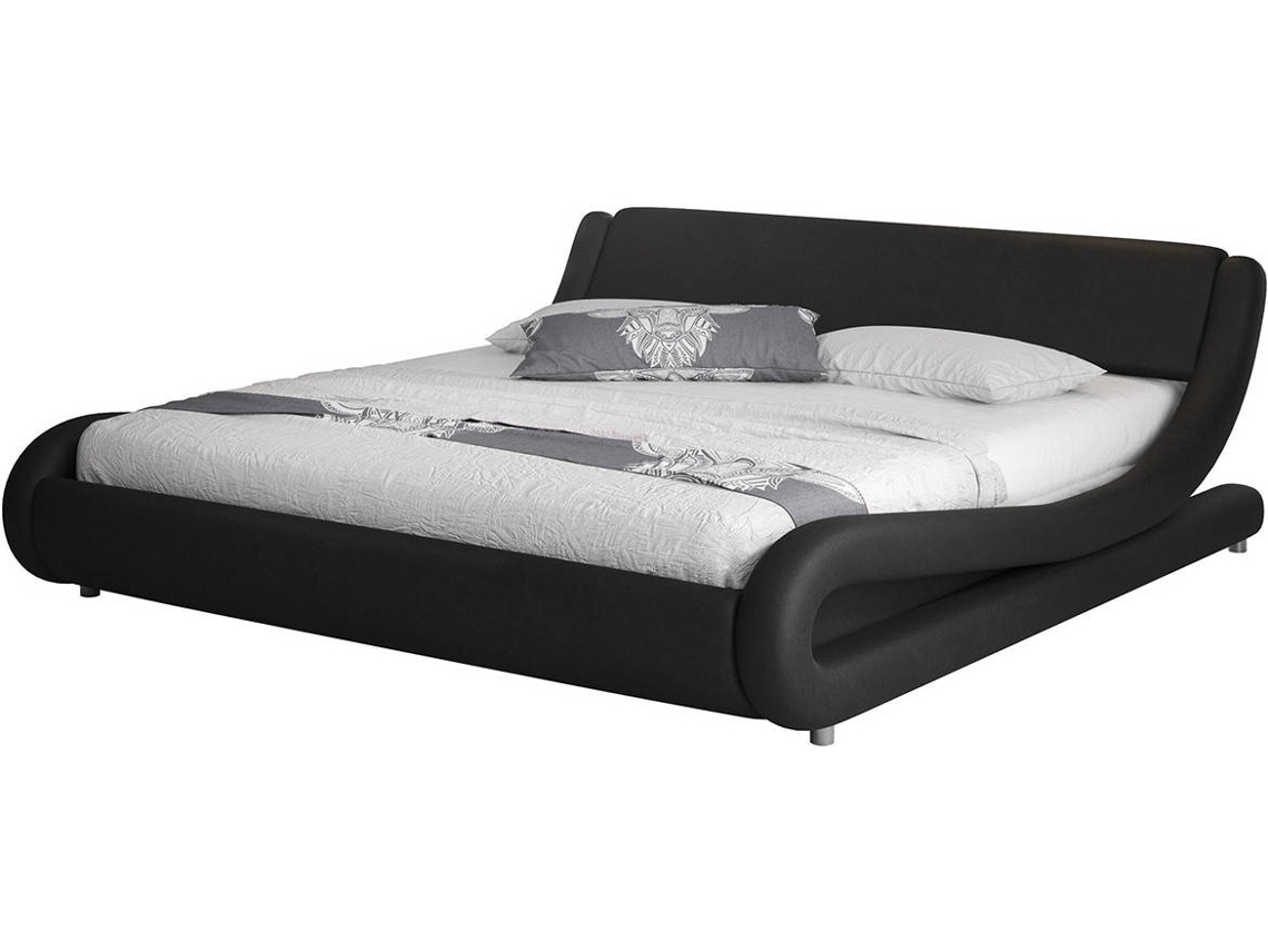 Cama Alessia MÓVEIS BONITOS (Negra - Polipiel - Compatible con colchón de 180x200cm)