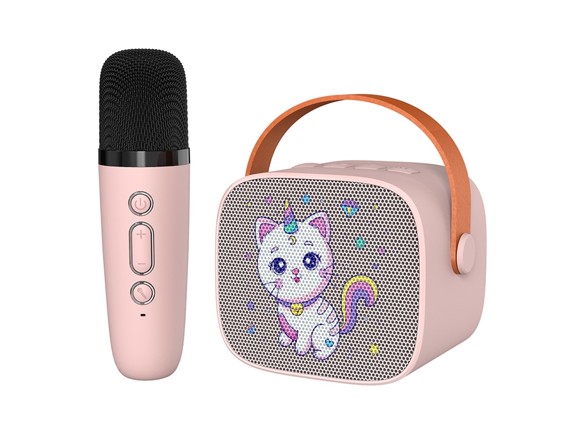 (Rosa con 1 micrófono) Mini Karaoke con Altavoz Bluetooth en Forma de Gato de Dibujos Animados y Micrófono